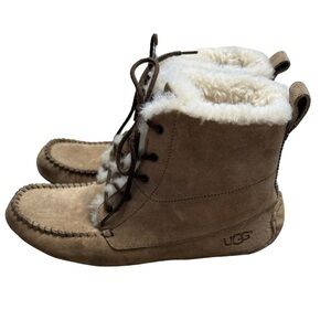UGG Chickaree Suede Moccasin boots in a chestnut brown color